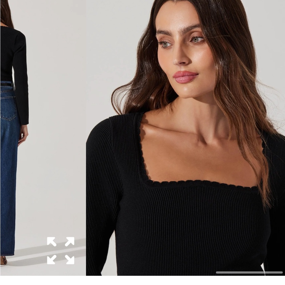Astr scallop Trim Ribbed Knit Top